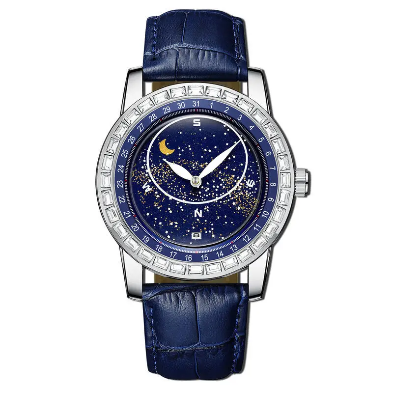 2024 Star Dial Men's Quartz Watch Blue Crystal Band