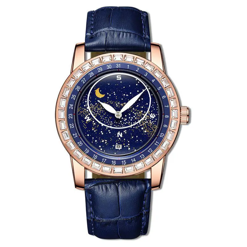 2024 Star Dial Men's Quartz Watch Blue Crystal Band