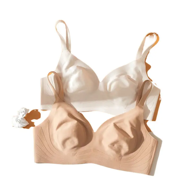 Rabbit Ears Crystal Cup Seamless Steel Ring-free Underwear Women's Big Chest Shiny Summer Thin Breathable Latex Milk Leather Bra