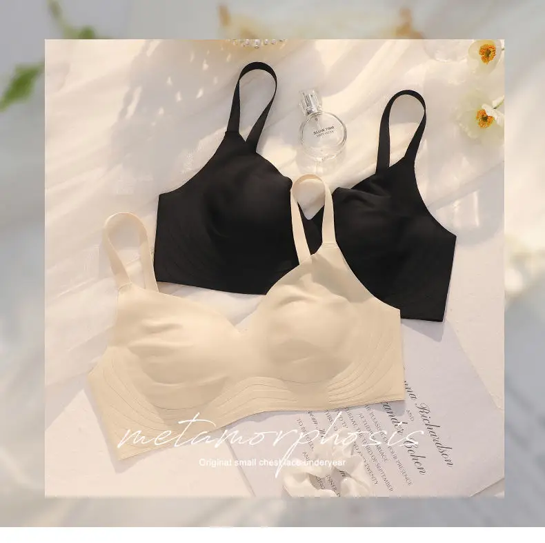 Rabbit Ears Crystal Cup Seamless Steel Ring-free Underwear Women's Big Chest Shiny Summer Thin Breathable Latex Milk Leather Bra — feature 20