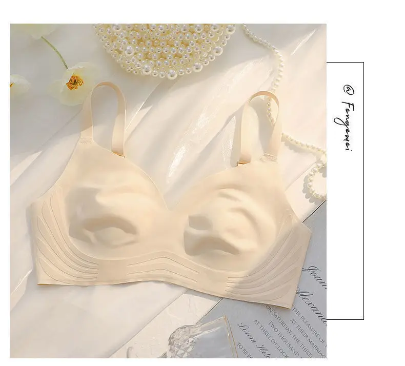 Rabbit Ears Crystal Cup Seamless Steel Ring-free Underwear Women's Big Chest Shiny Summer Thin Breathable Latex Milk Leather Bra — feature 21