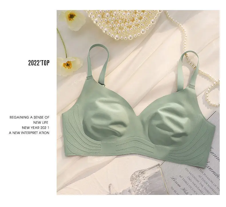 Rabbit Ears Crystal Cup Seamless Steel Ring-free Underwear Women's Big Chest Shiny Summer Thin Breathable Latex Milk Leather Bra — feature 22