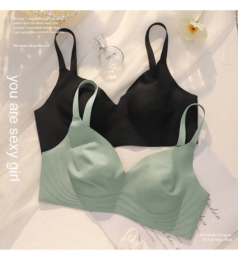 Rabbit Ears Crystal Cup Seamless Steel Ring-free Underwear Women's Big Chest Shiny Summer Thin Breathable Latex Milk Leather Bra — feature 23
