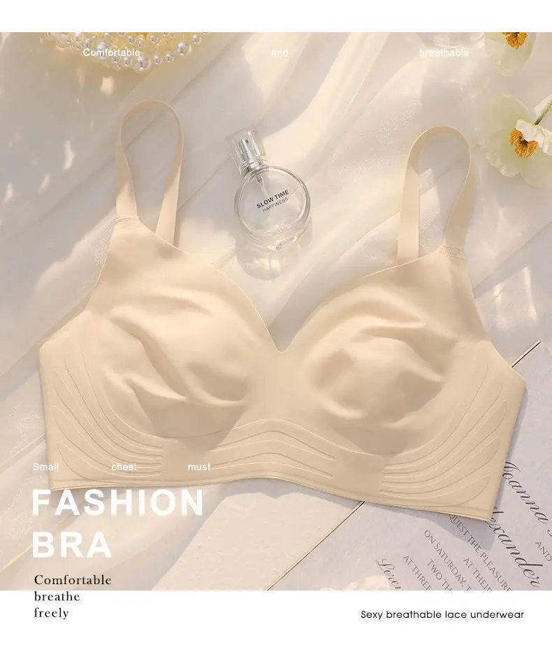 Rabbit Ears Crystal Cup Seamless Steel Ring-free Underwear Women's Big Chest Shiny Summer Thin Breathable Latex Milk Leather Bra — feature 26