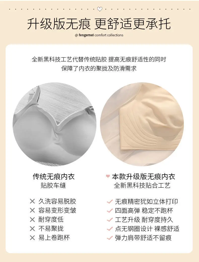 Rabbit Ears Crystal Cup Seamless Steel Ring-free Underwear Women's Big Chest Shiny Summer Thin Breathable Latex Milk Leather Bra — feature 4