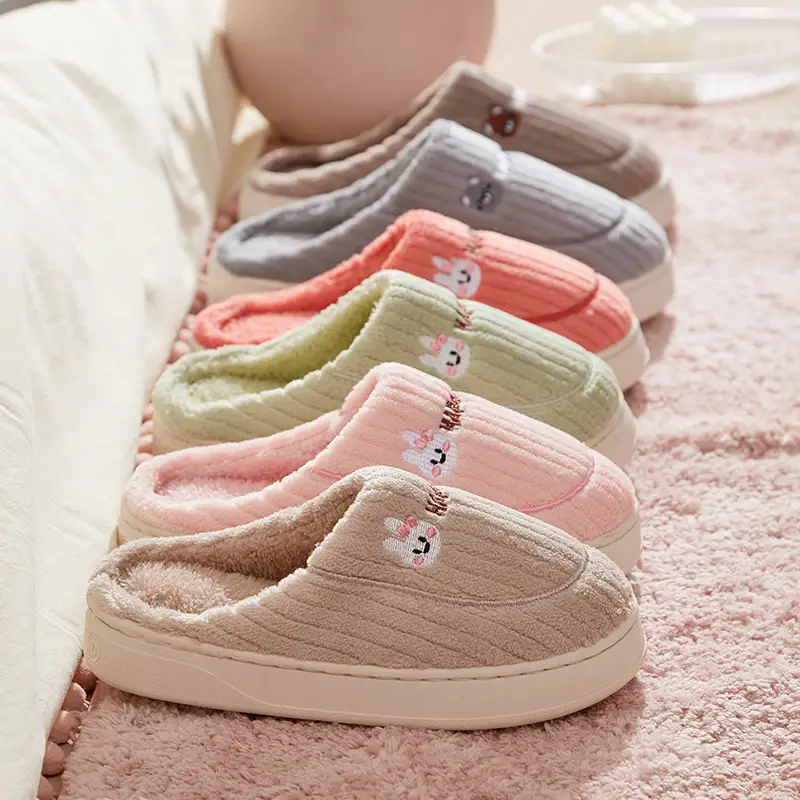 Women Winter Cotton Slippers Brown Non-Slip