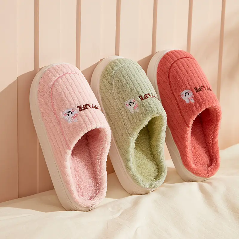 Women Winter Cotton Slippers Brown Non-Slip