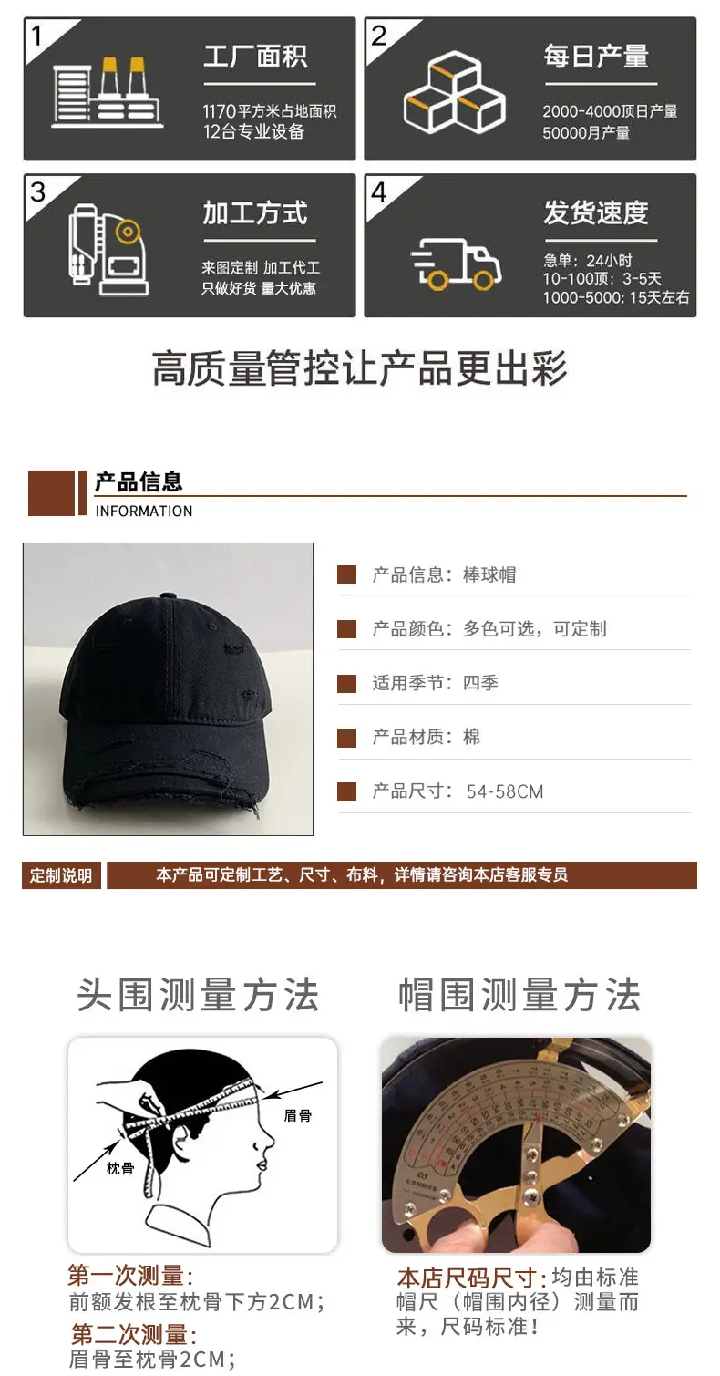 Customized Washed Hole Embroidered Baseball Cap for Men Women — feature 23