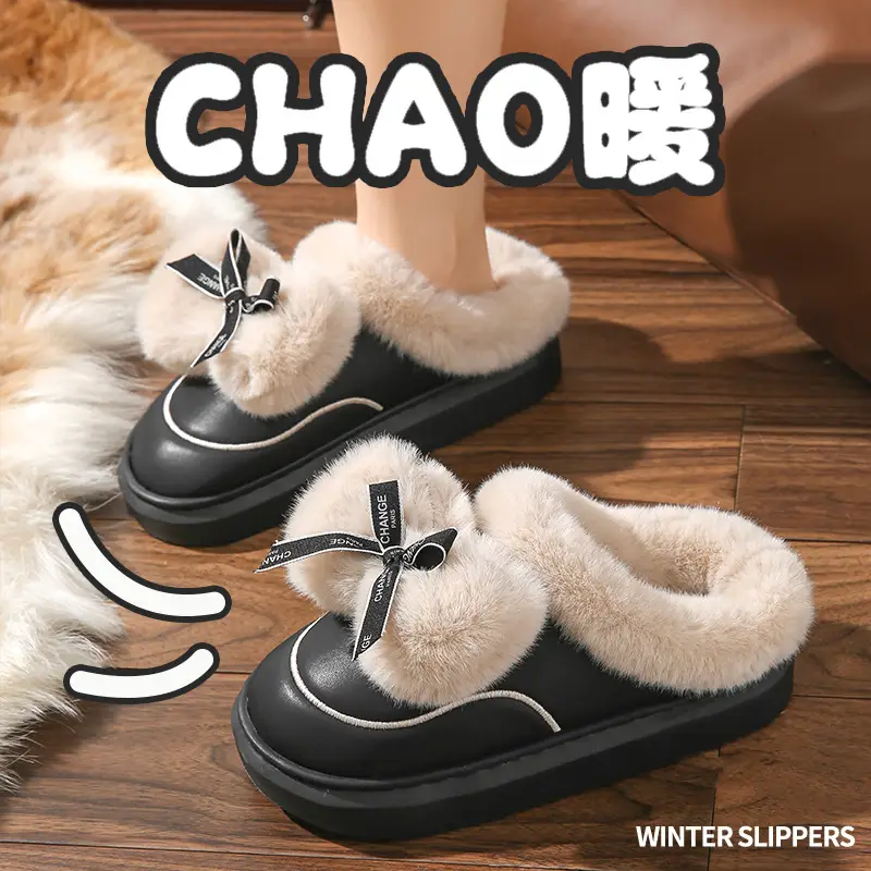 Women's Thick Bow Waterproof Leather Slippers - Image 4