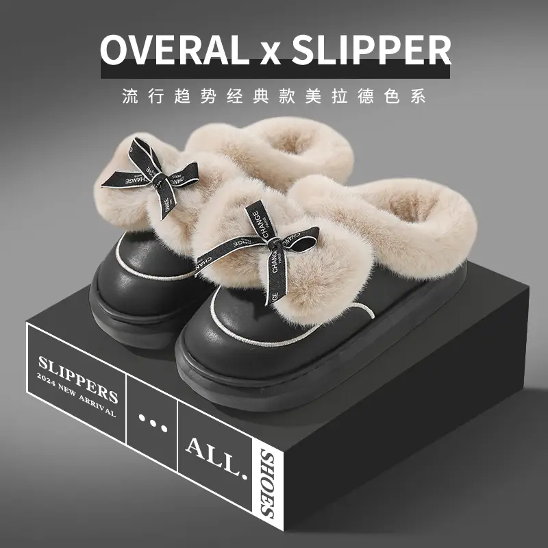 Women's Thick Bow Waterproof Leather Slippers - Image 5