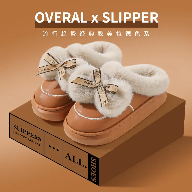 Women's Thick Bow Waterproof Leather Slippers - Image 6