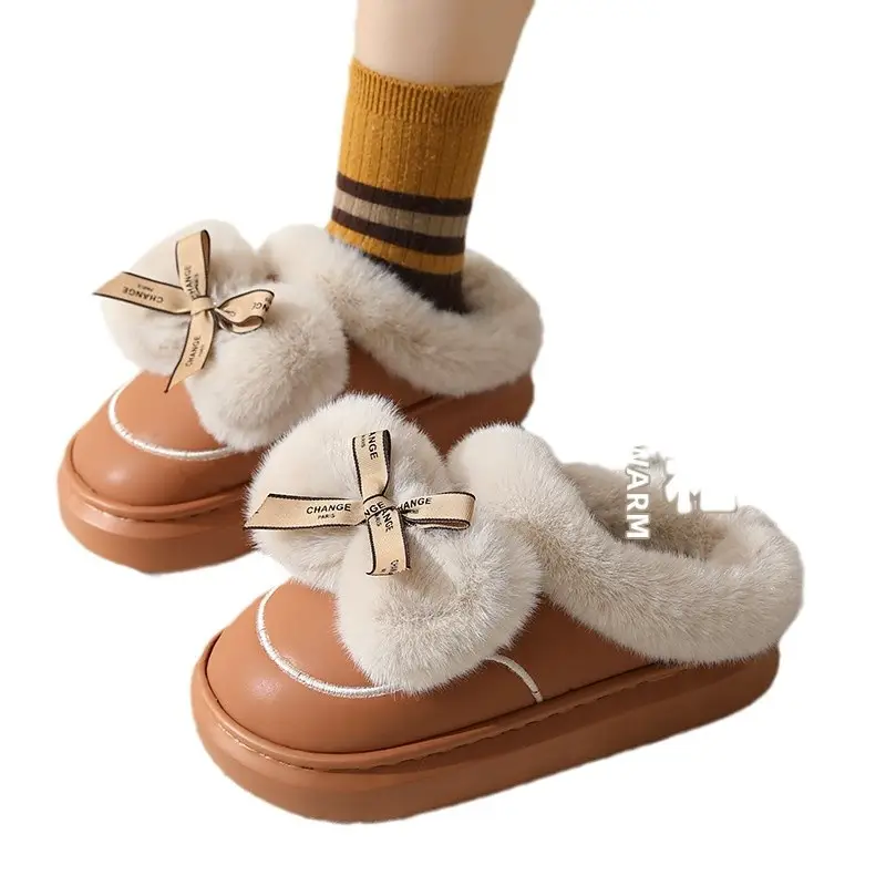 Women's Thick Bow Waterproof Leather Slippers - Image 8