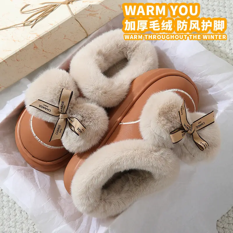 Women's Thick Bow Waterproof Leather Slippers — feature 10