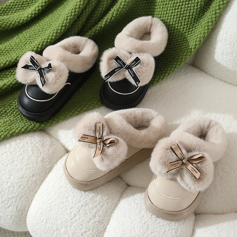 Women's Thick Bow Waterproof Leather Slippers — feature 11