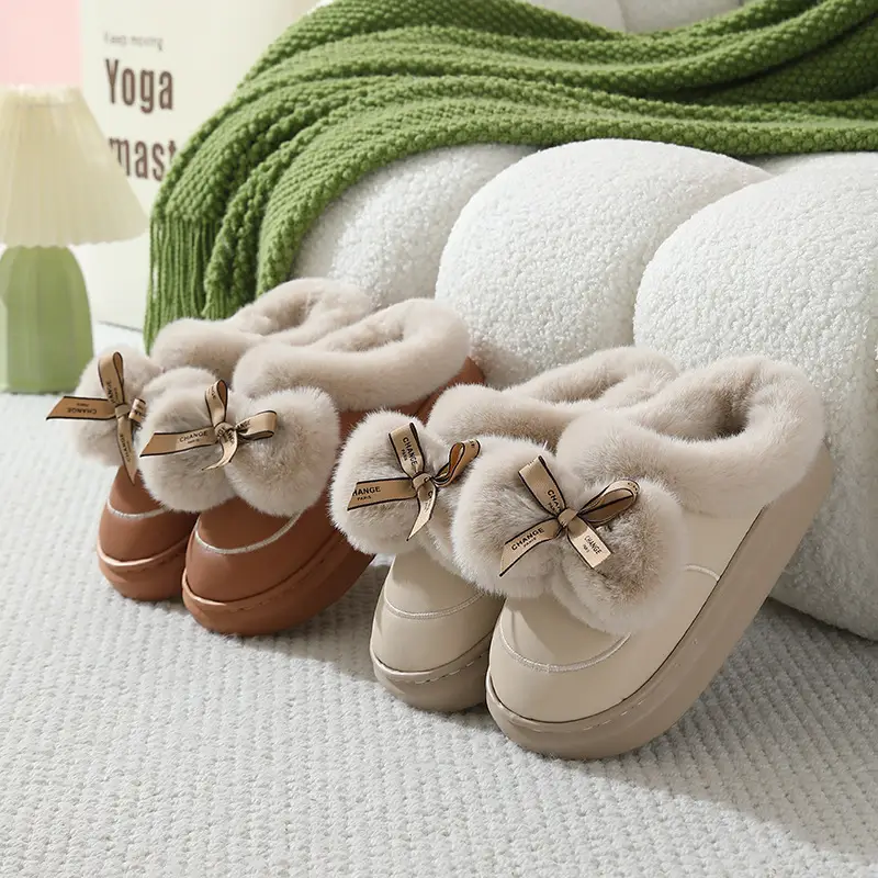 Women's Thick Bow Waterproof Leather Slippers — feature 12