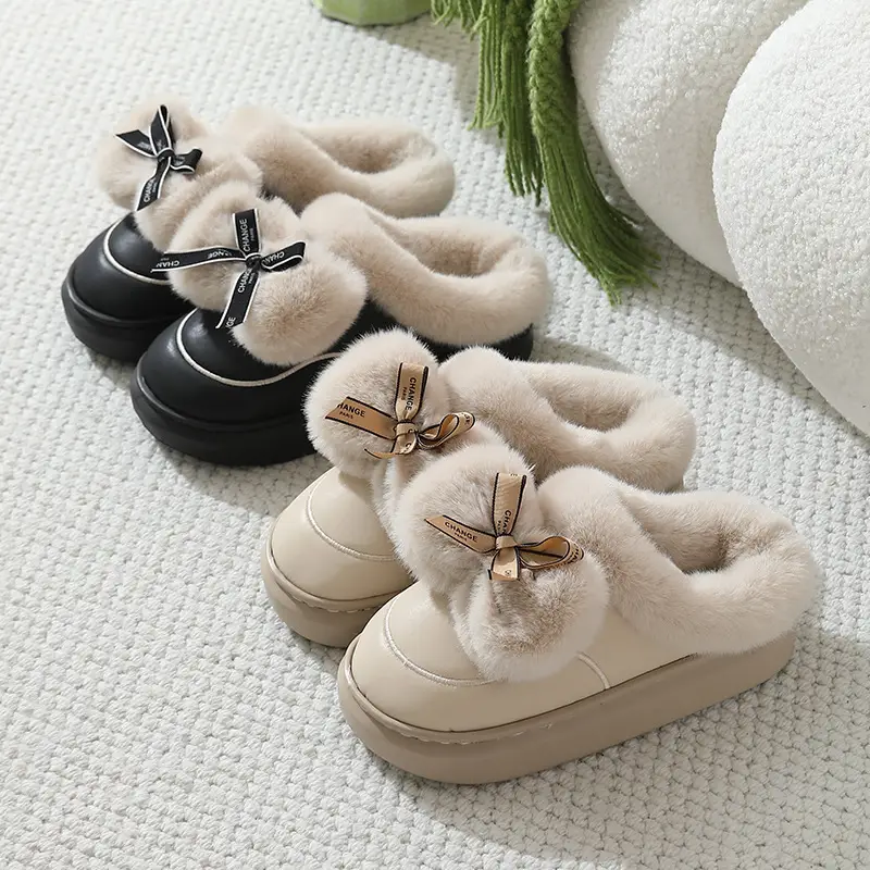 Women's Thick Bow Waterproof Leather Slippers — feature 13