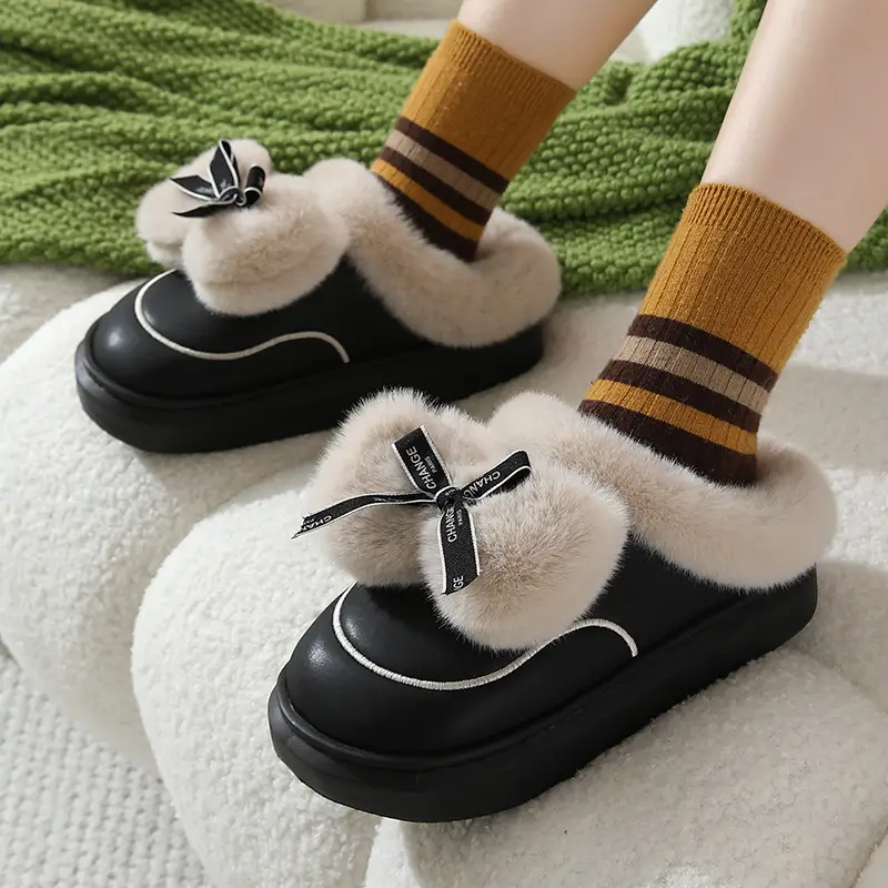 Women's Thick Bow Waterproof Leather Slippers — feature 15