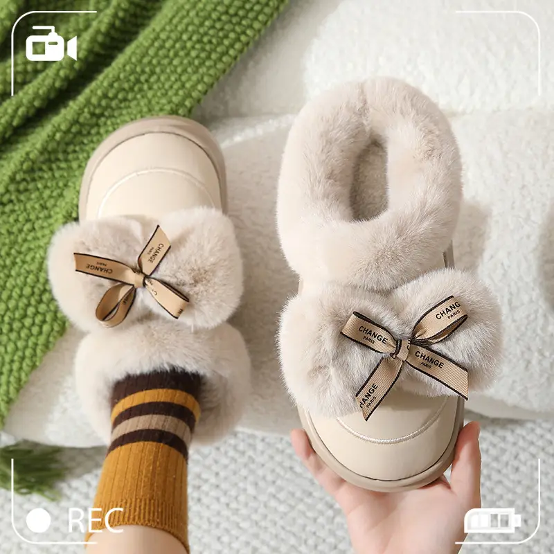 Women's Thick Bow Waterproof Leather Slippers — feature 5