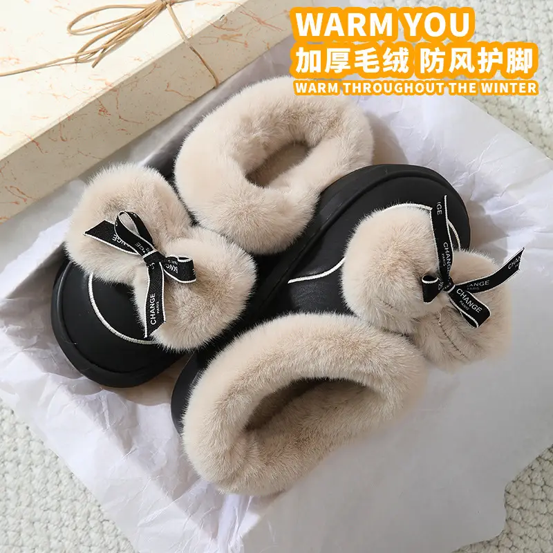 Women's Thick Bow Waterproof Leather Slippers — feature 6
