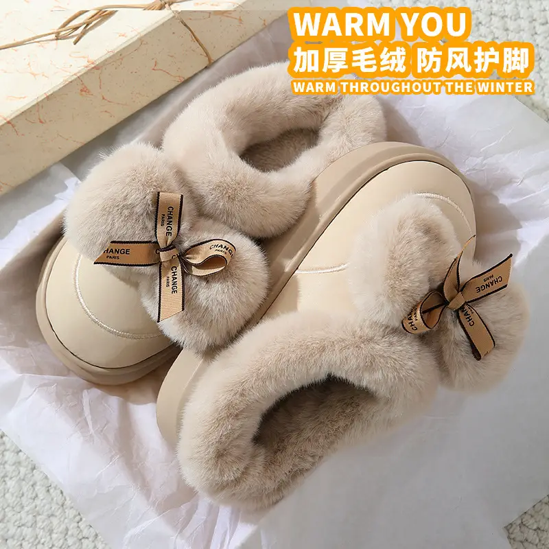 Women's Thick Bow Waterproof Leather Slippers — feature 7