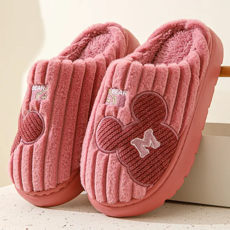 Cotton Slippers Women's Winter 2024 New Indoor Home Home Warm Wool Slippers Men's Household Men's Autumn and Winter - Image 2