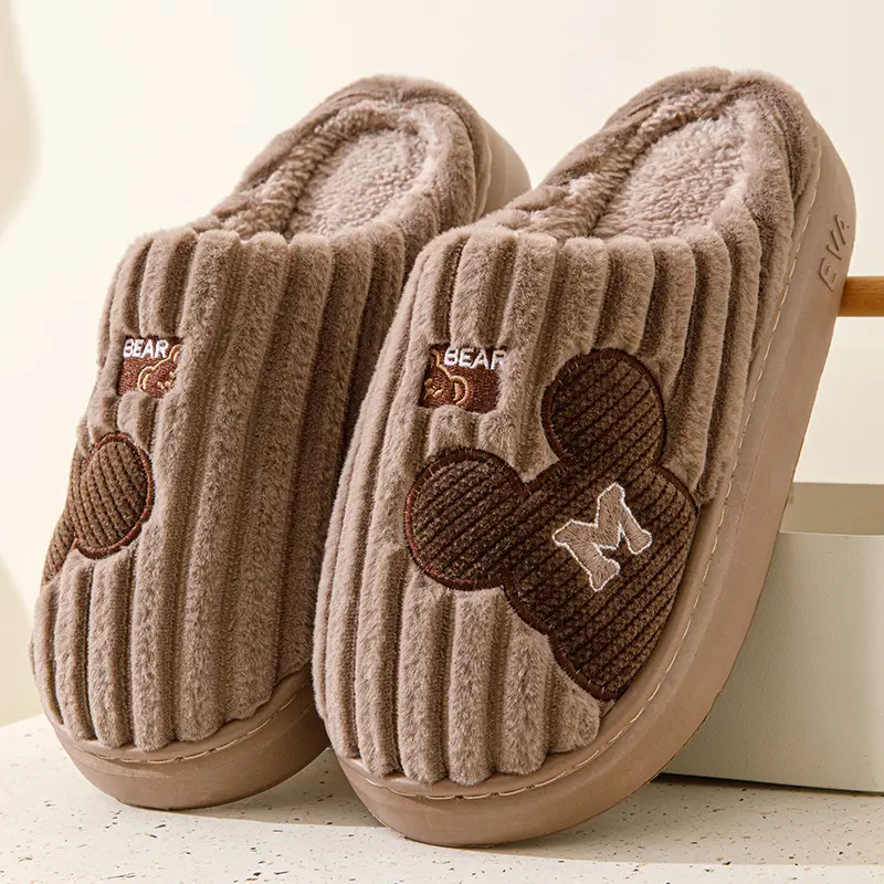 Cotton Slippers Women's Winter 2024 New Indoor Home Home Warm Wool Slippers Men's Household Men's Autumn and Winter - Image 3