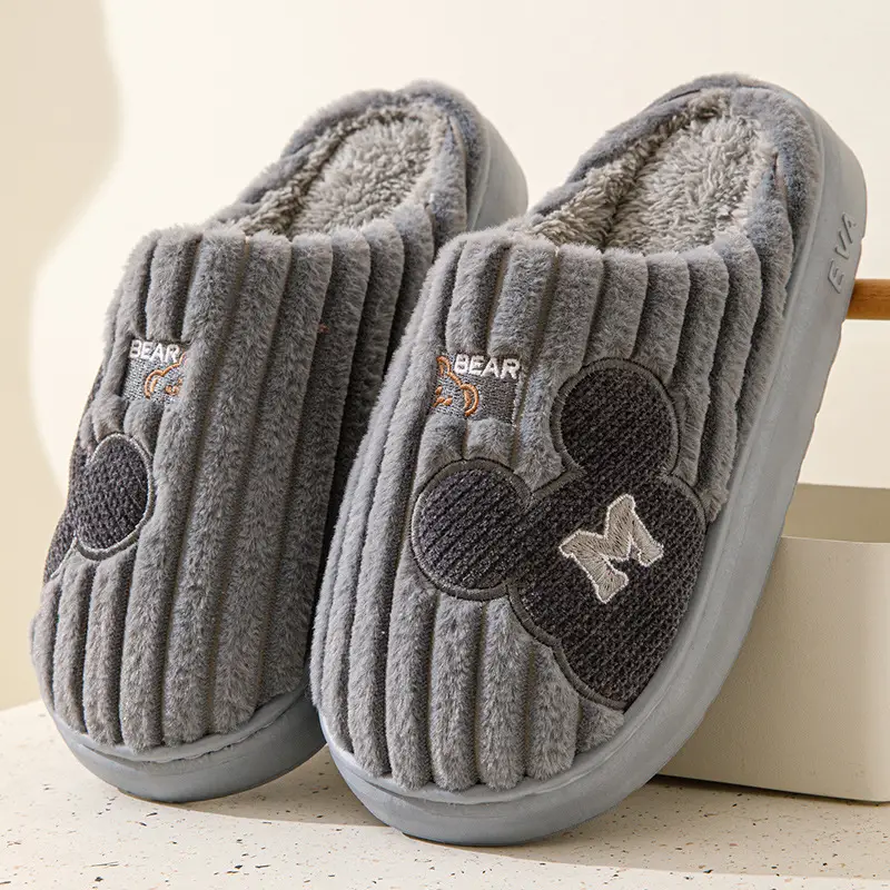 Cotton Slippers Women's Winter 2024 New Indoor Home Home Warm Wool Slippers Men's Household Men's Autumn and Winter - Image 4