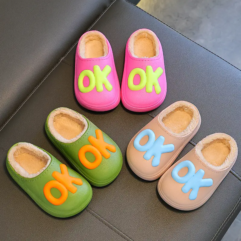 Children's cotton slippers parent-child indoor and outdoor fleece-lined warm cotton shoes non-slip cute fashion baby boys and girls
