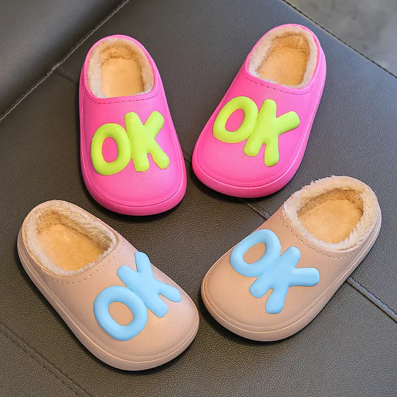Children's cotton slippers parent-child indoor and outdoor fleece-lined warm cotton shoes non-slip cute fashion baby boys and girls