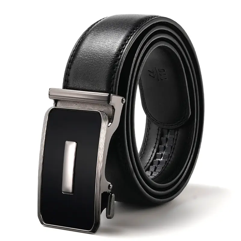 Men's Korean Style Black Belt with Silver Buckle