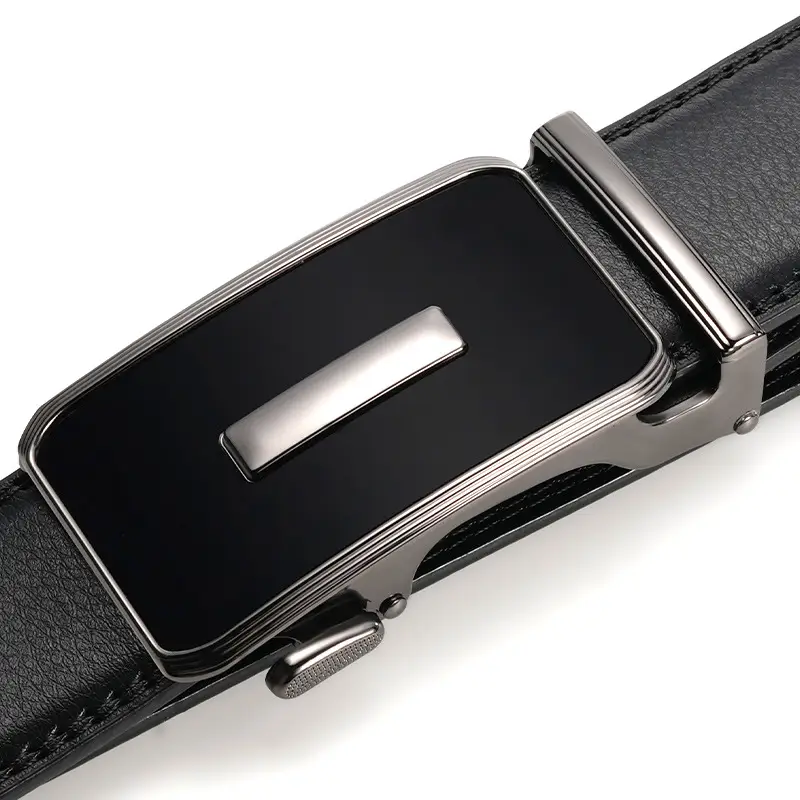 Men's Korean Style Black Belt with Silver Buckle