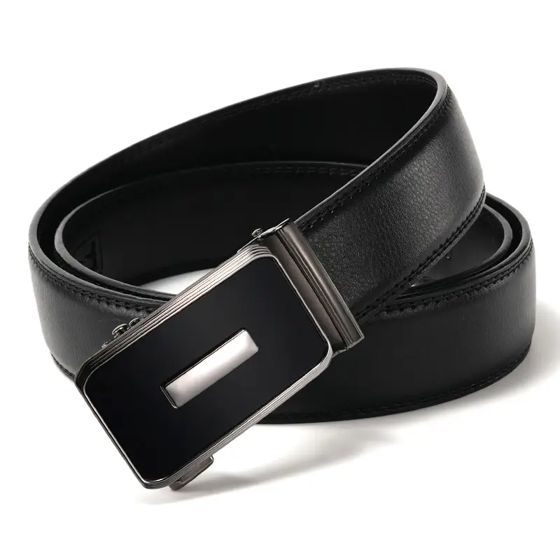 Men's Korean Style Black Belt with Silver Buckle