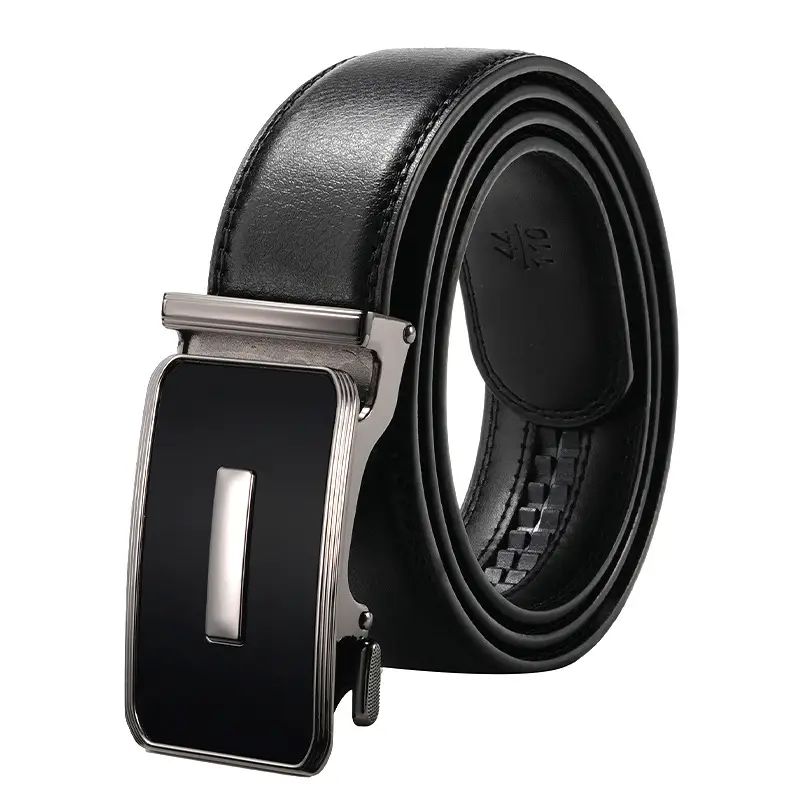 Men's Korean Style Black Belt with Silver Buckle