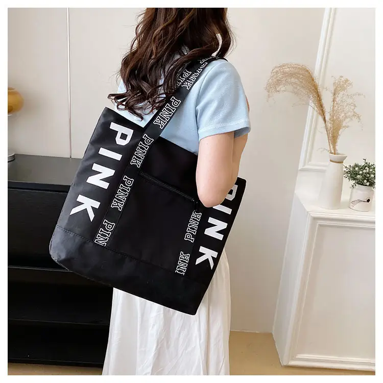 Pink Printed Large Capacity Tote Bag Yellow Black — feature 11