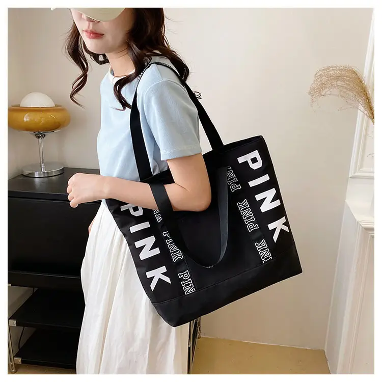 Pink Printed Large Capacity Tote Bag Yellow Black — feature 12
