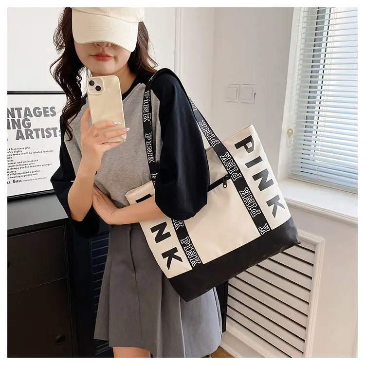 Pink Printed Large Capacity Tote Bag Yellow Black — feature 13