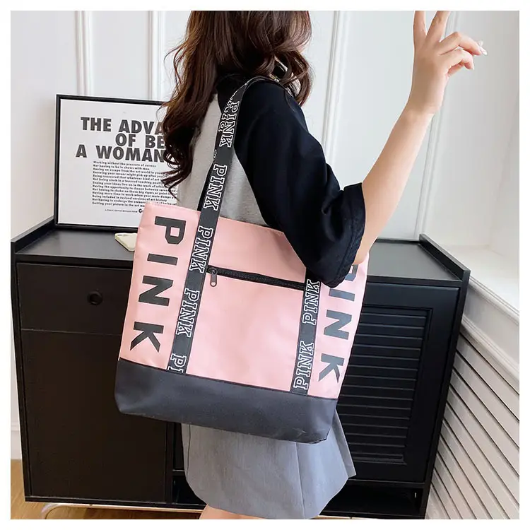 Pink Printed Large Capacity Tote Bag Yellow Black — feature 17