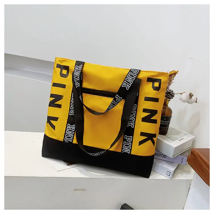 Pink Printed Large Capacity Tote Bag Yellow Black — feature 25