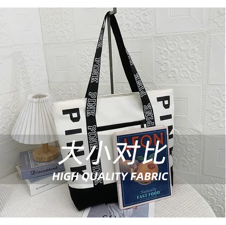 Pink Printed Large Capacity Tote Bag Yellow Black — feature 8