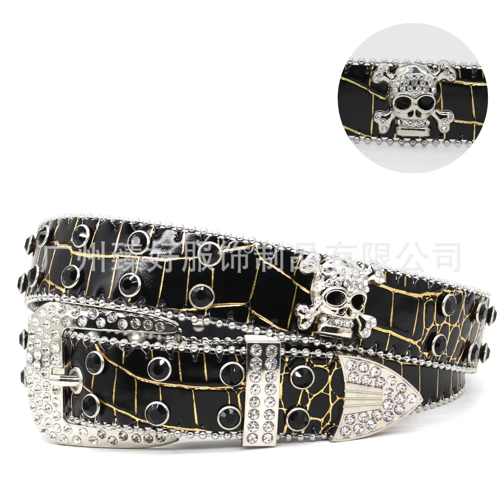 Cross-Country Rhinestone Skull Belt for Men Women - Image 2