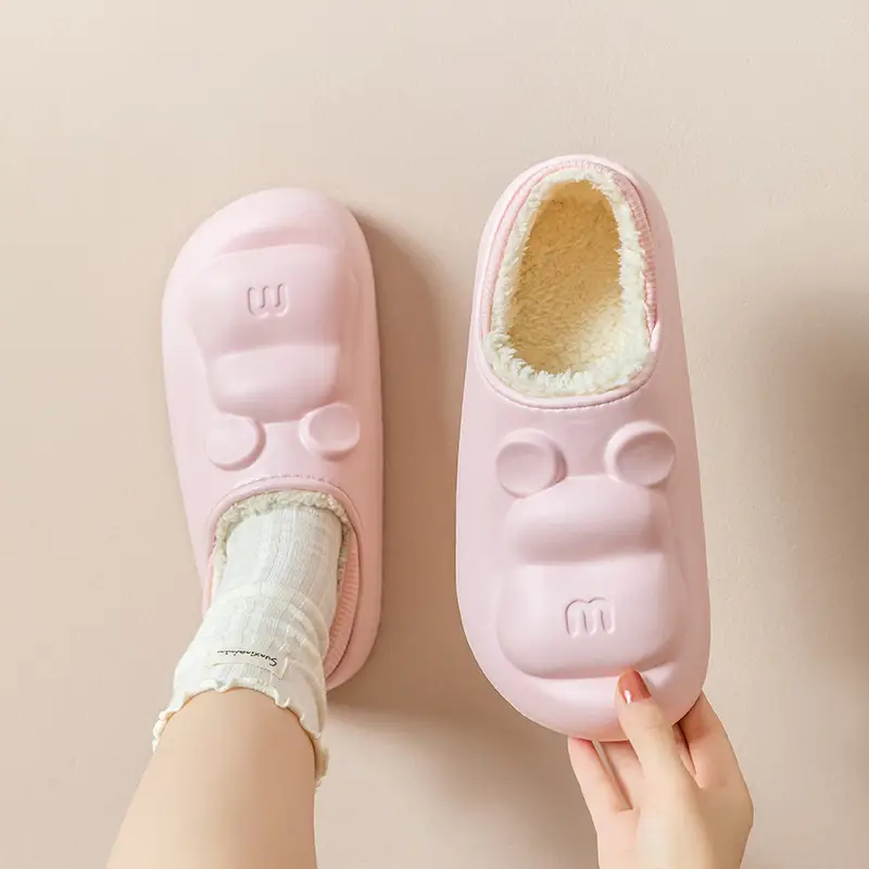 Cotton Slippers Women's Winter Thickened Warm fleece-lined Non-slip Mao Mao Slippers Men's Household Dung-feeling Home and Out Wear