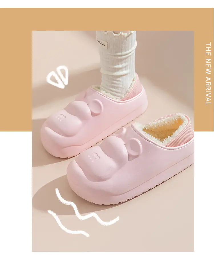Cotton Slippers Women's Winter Thickened Warm fleece-lined Non-slip Mao Mao Slippers Men's Household Dung-feeling Home and Out Wear — feature 22