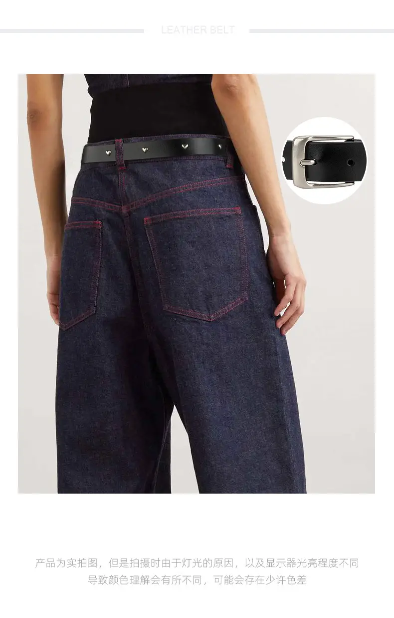 Black Genuine Leather Belt with Vintage Heart Pin Buckle for Women — feature 1