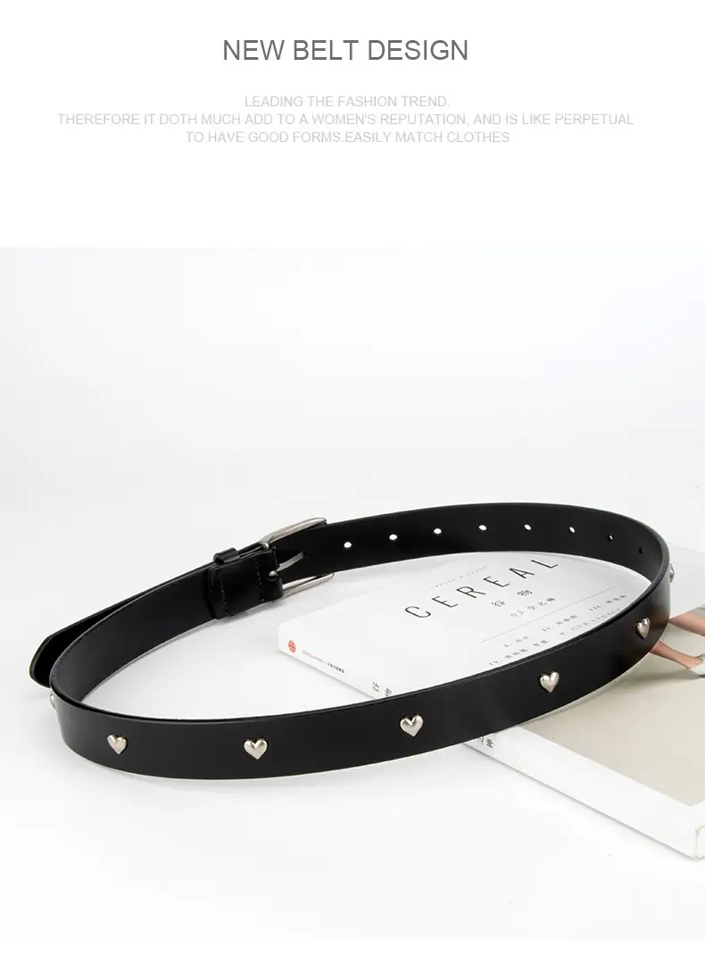 Black Genuine Leather Belt with Vintage Heart Pin Buckle for Women — feature 12