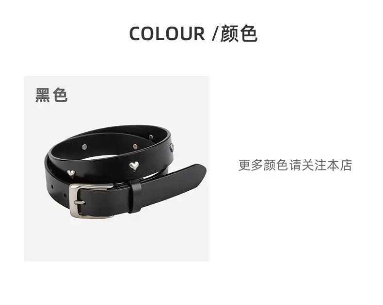 Black Genuine Leather Belt with Vintage Heart Pin Buckle for Women — feature 8