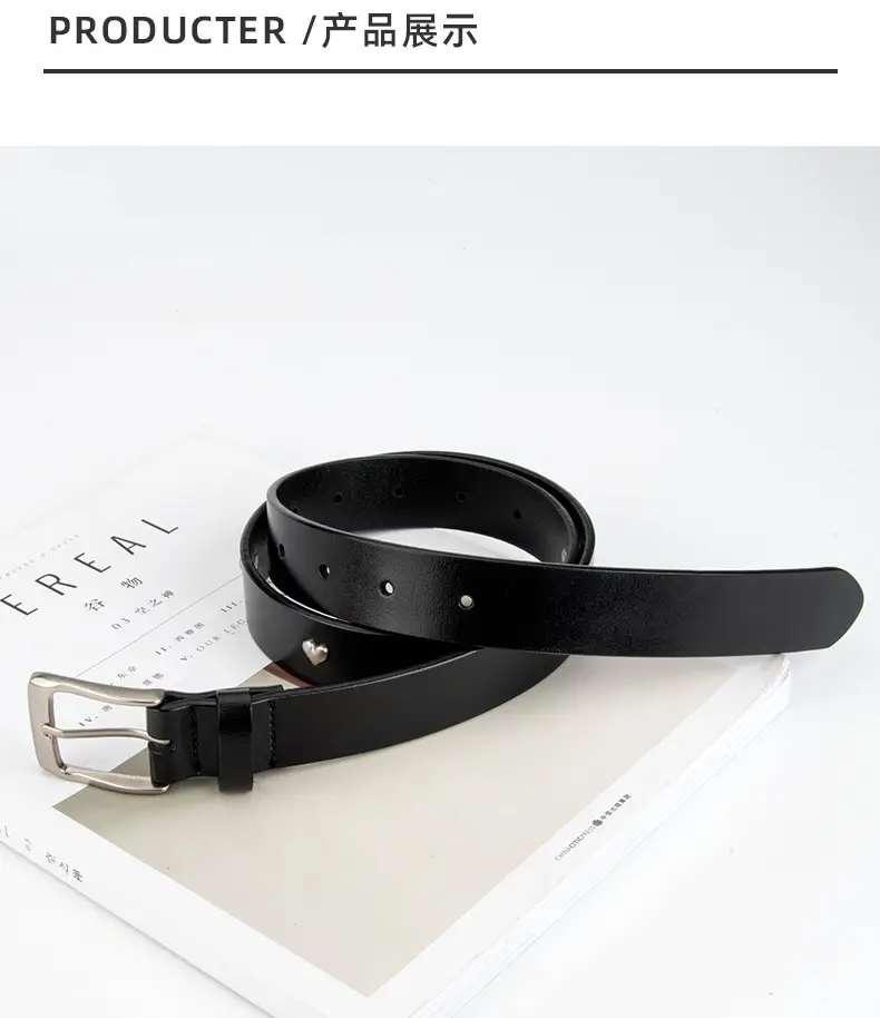 Black Genuine Leather Belt with Vintage Heart Pin Buckle for Women — feature 9