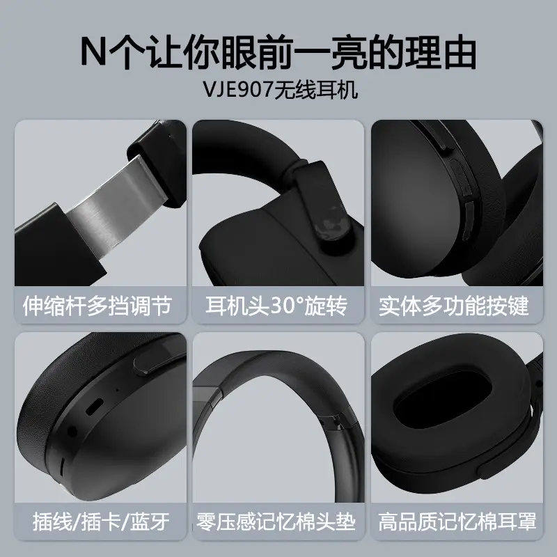 Wireless Over-Ear Bluetooth Headphones Black with 3 EQ - Image 5