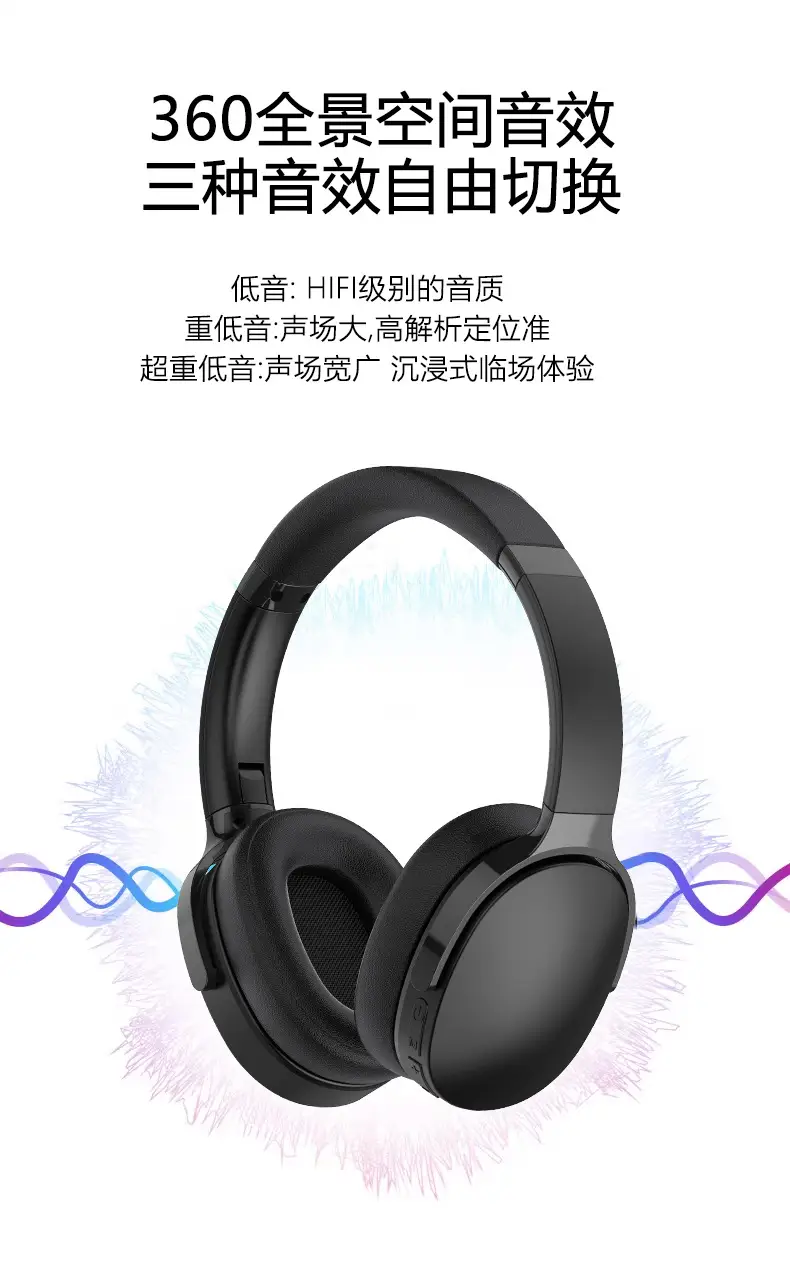 Wireless Over-Ear Bluetooth Headphones Black with 3 EQ — feature 7