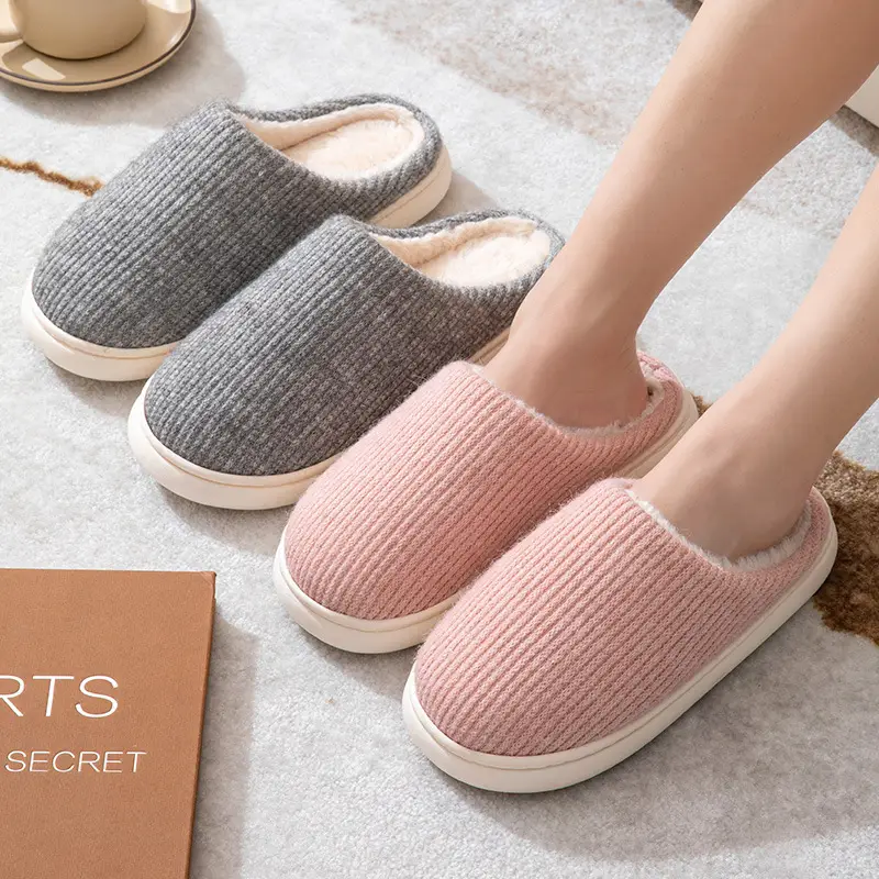 [Clearance sale] warm cotton slippers couple simple plain version indoor household non-slip wear-resistant winter slippers - Image 6