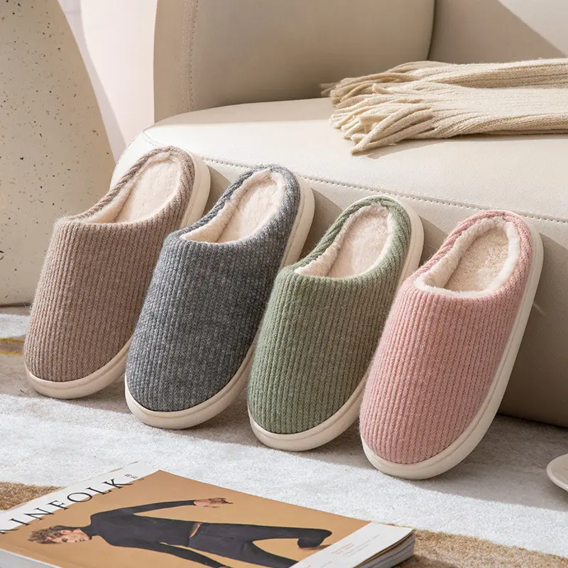 [Clearance sale] warm cotton slippers couple simple plain version indoor household non-slip wear-resistant winter slippers - Image 8